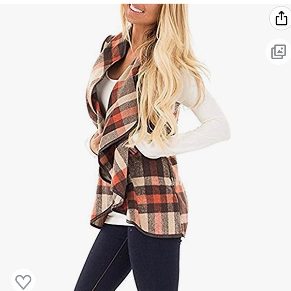 Unidear Size Small Buffalo Paid Vest Open Front Sleeveless Cardigan with Pockets - Picture 3 of 8